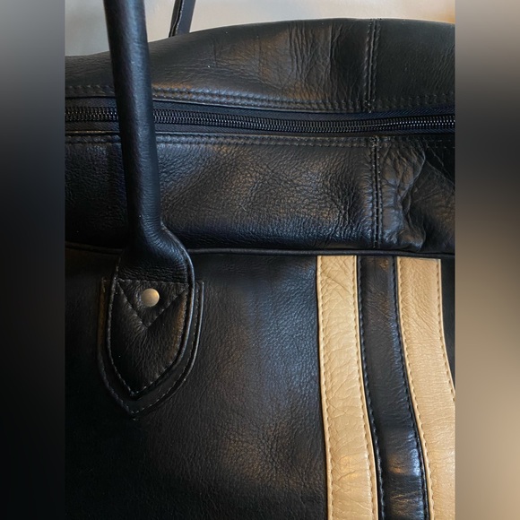 Latico Leather Black Barrel Duffle Bag Striped - Picture 7 of 12